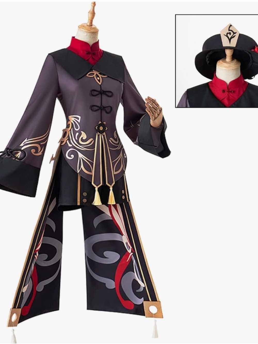 Genshin Hu Tao Inspired Women's Cosplay Costume Jacket & Coat - Black and Red